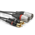 Câble instrument 6m double RCA mâle vers double XLR mâle 3 pôles, Sommercable HBP-M2C2, avec connecteurs à contacts plaqués or